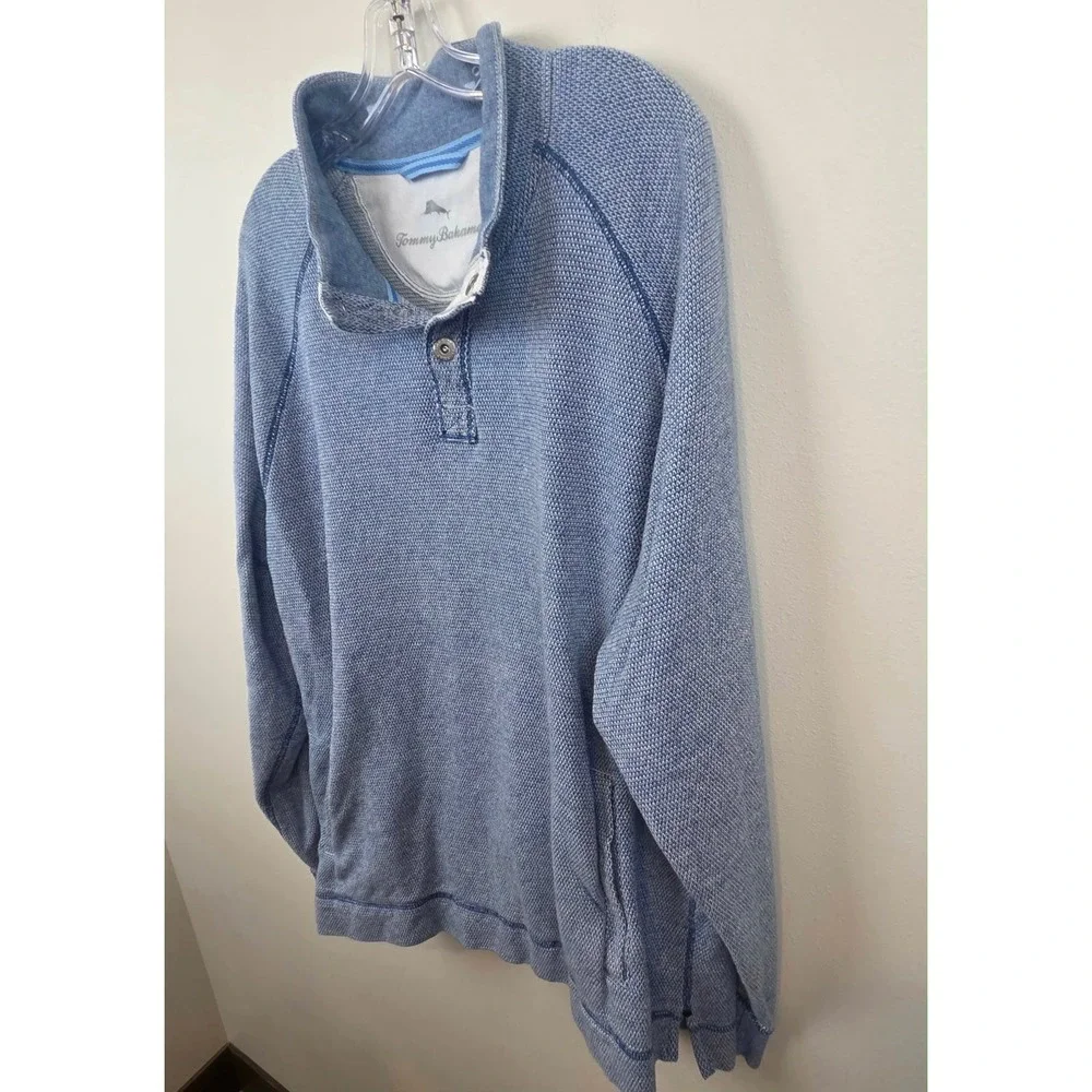 Tommy Bahama Cedar Springs Mens XL Blue Quarter Snap Pullover Sweater Mock Neck